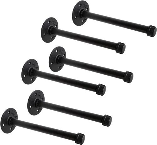 Vista 15 de Soportes industriales de tubo de hierro negro de 1/2 pulgada, soporte rústico para colgar en la pared, soportes de tubo personalizados para estantes
