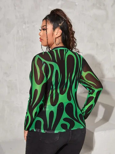 Vista 2 de Floerns Camiseta de manga larga con cuello alto falso y estampado de leopardo para mujer