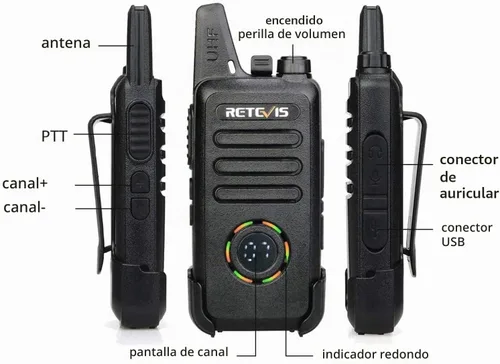 Vista 5 de Retevis RT22S Walkie Talkies recargables, pequeños walkie talkies para adultos, pantalla de señal de canal de alarma VOX, radios bidireccionales
