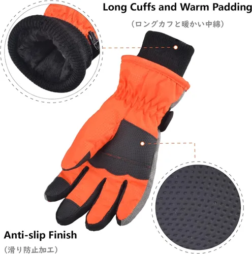 Vista 4 de JEELAD Guantes de esquí para niños y niñas, guantes de nieve de invierno, resistentes al viento, guantes de ciclismo para niños y niñas, clima frío