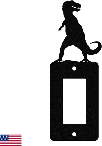 Vista 26 de Brachiosaurus Dinosaur - Placa de pared dúplex individual (potencia única, negro) American Steel Decorative Electrical Covers, 1-gang Outlet