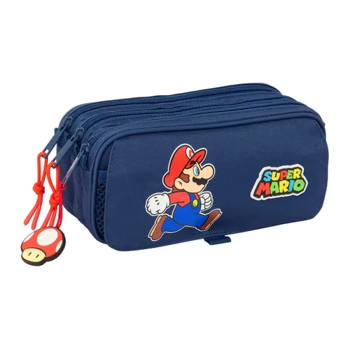 Vista 2 de Portatodo Triple Super Mario Trick Rojo Azul oscuro 21,5 x 10 x 8 cm