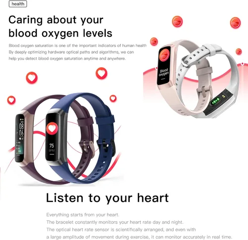 Vista 4 de Keep Health Fitness Trackers para mujeres y hombres Amoled Step Counter Slim Thin 25 modos deportivos con monitor de presión arterial de frecuencia