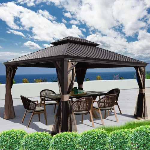 Vista 14 de Kozyard Caesar 10 x 12 pies Gazebo Permanente de Aluminio de techo rígido con una pared lateral con mosquitero