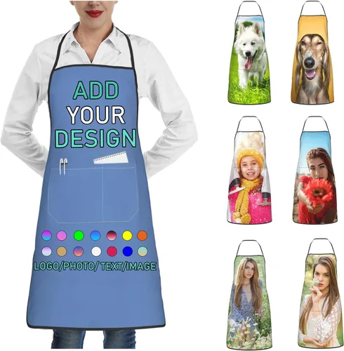 Vista 43 de Delantal personalizado con 2 bolsillos, personalizable con nombre, texto, logotipo, foto, cocina, horneado, delantal de cocina para mujeres y hombres