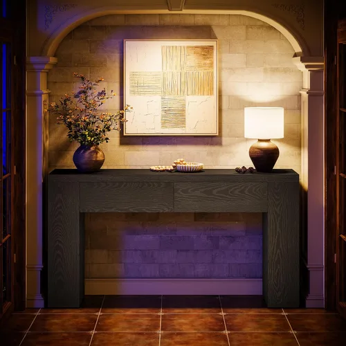 Vista 7 de Tribesigns Mesa consola de madera de 63 pulgadas con 2 cajones ocultos, mesa de sofá marrón rústico de granja para sala de estar, pasillo, entrada