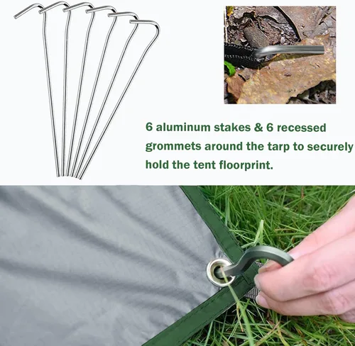 Vista 4 de AYAMAYA Tent Footprint, PU 3000 Waterproof Tent Ground Cloth Large Size for 2-8 Person Family Camping Tents Ground Sheet Mat with 6 Tent Stakes for