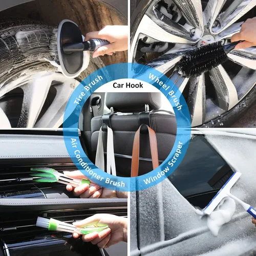 Vista 7 de Kit de limpieza para auto de 41 piezas Kit de limpieza y detalle interior con aspiradora de mano de alta potencia, cubo plegable, herramienta