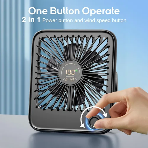 Vista 7 de Shintrend Ventilador de viaje portátil recargable, ventilador de escritorio USB con 100 velocidades de viento, ventilador pequeño con pantalla
