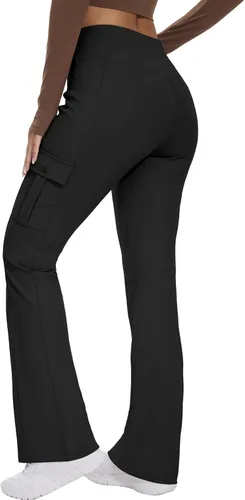 Vista 2 de Leggings acampanados de yoga para mujer, cintura alta, pantalones casuales de yoga, leggings de entrenamiento, con 6 bolsillos, pantalones de yoga