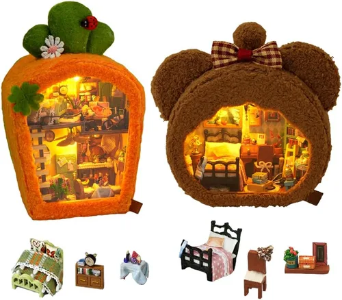 Vista 8 de Casa de muñecas en miniatura DIY con luces LED, cabina moderna creativa hecha a mano, mini modelo de casa, escena de muebles, mini artesanía