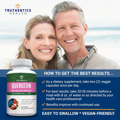 Vista 7 de TRUTHENTICS Quercetina con bromelina y zinc 1050 mg – Suplementos de quercetina de zinc premium para apoyo inmunológico, respiratorio y estacional