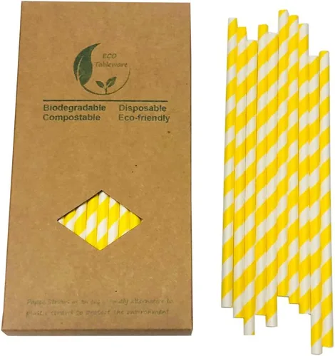 Vista 10 de Pajitas de papel a rayas blancas y negras, 100% biodegradables y compostables pajitas de beber a rayas negras para suministros de fiesta