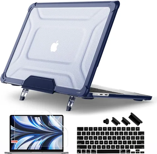 Vista 12 de Batianda - Funda resistente para MacBook Air de 15 pulgadas 2023-2026, color gris Ergonomic Foldable Stand Holds 22 lbs, TPU Bumper, Matte