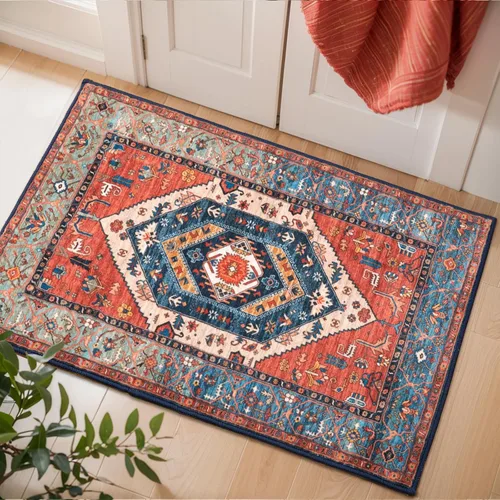 Vista 638 de SERISSA - Tapetes florales vintage, antideslizante, lavable, pequeño, ultrasuave, bohemio, de pelo bajo, para entrada, interiores, habitación