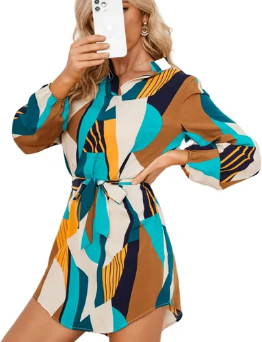 Vista 4 de Minivestido suelto con cuello en V y manga de siete puntos para mujer
