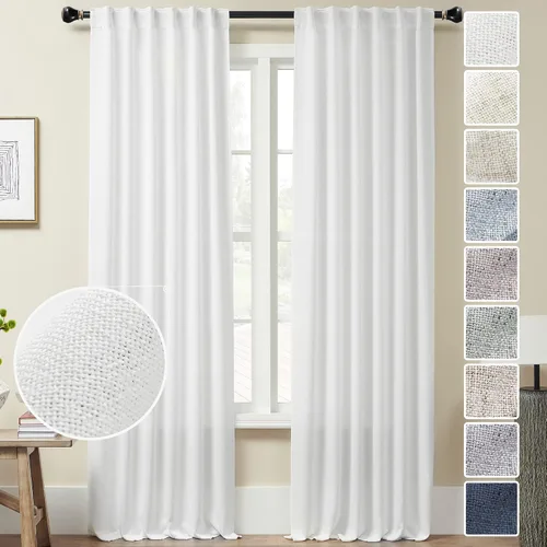 Vista 11 de Cortinas de Lino Natural Color Crema de 84 Pulgadas de Largo para Sala de Estar, Juego de 2 Paneles de Lino Texturizado con Trabillas Traseras
