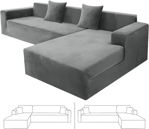 Vista 24 de ZNSAYOTX Fundas para sofá modular de terciopelo suave, fundas de felpa de lujo con parte inferior elástica para sofá modular en forma de L, 2