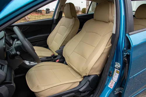 Vista 5 de OASIS AUTO Z Fundas de Asiento de Cuero de Ajuste Personalizado para Impreza y Crosstrek 2012-2022 (12-16 Impreza y 13-17 Crosstrek, TAN)