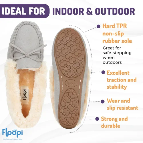 Vista 63 de Floopi Pantuflas para mujer, forro de piel sintética suave con espuma viscoelástica acogedora, pantuflas de casa para mujer con suela antideslizante