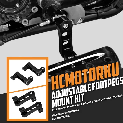 Vista 3 de Estriberas Ajustables para Carretera Clavijas de Montaje Masculino Soporte de Extensiones con Abrazadera Compatible con Harley Sportster Dyna
