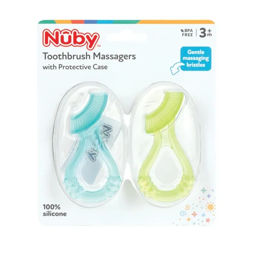 Vista 5 de Nuby Masajeador de goma de mascar de silicona suave con estuche higiénico, paquete de 2, 9.8 ft+
