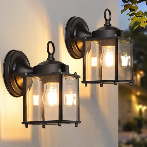Vista 10 de Farol de pared para exteriores, aplique de pared impermeable de chocolate oscuro exterior, lámpara de pared para puerta delantera con vidrio