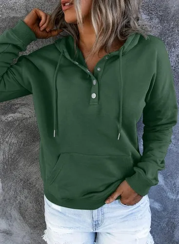 Vista 4 de Dokotoo - Sudaderas con capucha para mujer, con cuello de botón y cordón de ajuste, sudaderas casuales de manga larga