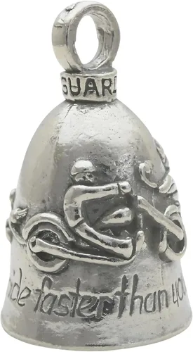 Vista 22 de Guardian Bell Campana de buena suerte con llavero y bolsa de regalo de terciopelo negro Campana de motocicleta Peltre sin plomo Hecho
