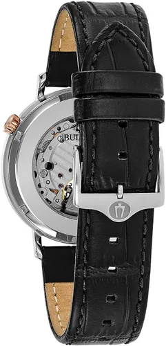 Vista 3 de Bulova Reloj analógico automático para hombre con correa de piel 98A187, negro, 1.614 in, correa, Negro -, Correa