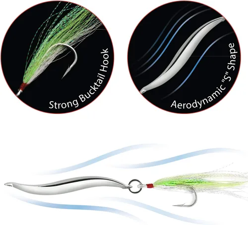 Vista 3 de Omelchenko Lure Señuelos de pesca Bucktail Teasers Set de dos plata 1.4 onzas 40gm agua salada agua dulce