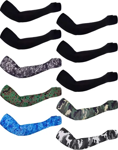 Vista 7 de Boao 10 pares de mangas de protección solar UV para brazos, refrescantes, antideslizantes, para tatuajes, con agujeros para el pulgar, para hombres