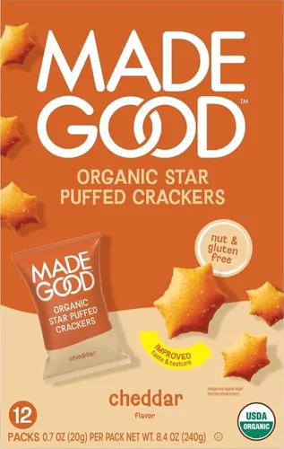 Vista 9 de MadeGood Cheddar Star Galletas Infladas, Bolsa de 4.26oz, Aperitivos Orgánicos