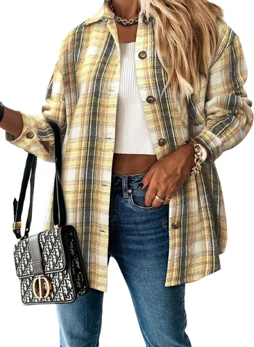 Vista 34 de ZOLUCKY Chaqueta de manga larga con botones para mujer, talla grande, blusas