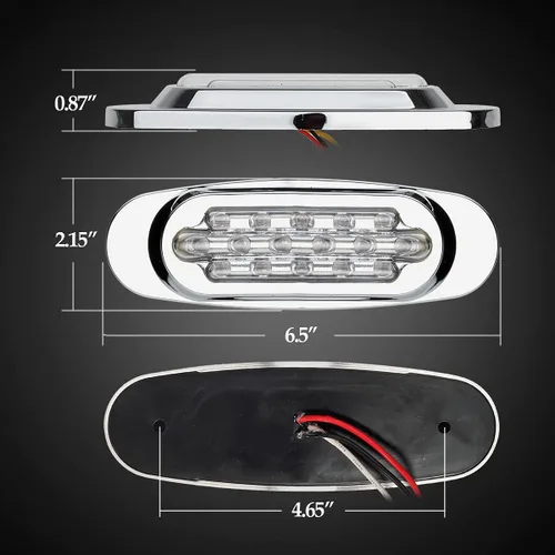 Vista 4 de Partsam 14 luces intermitentes de 6.5 pulgadas, color ámbar, 16 LED, cromadas, montaje empotrado, luces de liquidación para remolque semirremolque