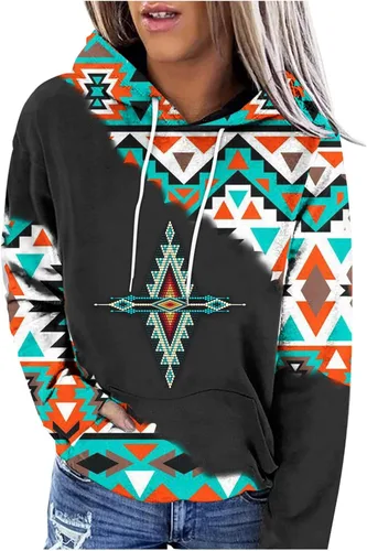 Vista 18 de Sudaderas con capucha azteca occidental para mujer, sudaderas de manga larga con gráficos vintage, camisetas de vaquera, ropa 2023