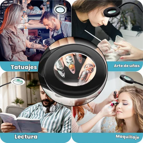 Vista 7 de Lupa de Escritorio con Luz 10x, Lupa con 3 Colores de Luz, 10 Niveles de Brillo Ajustable, Cuello de Cisne Flexible, Lámpara de Aumento