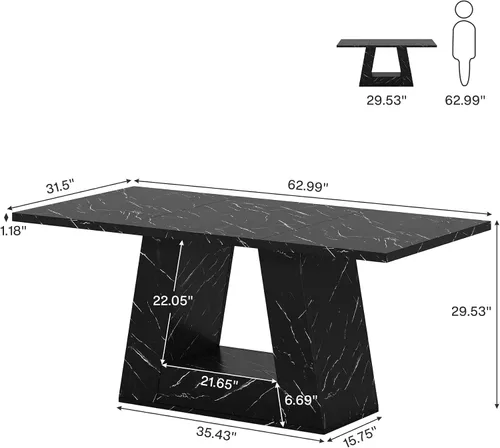 Vista 2 de Mesa de comedor Tribesigns para 4 a 6 personas, mesa rectangular de 63" para comedor, mesa moderna de madera con falso mármol para cenas con base