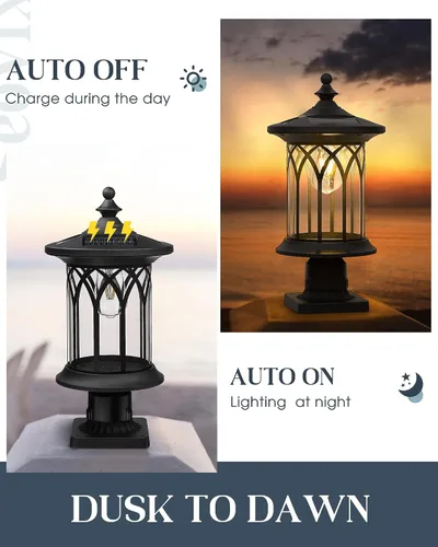 Vista 5 de KL235SPL10-1 - Luces solares impermeables para exteriores, lámpara solar del atardecer al amanecer, lámpara de poste de luz solar para poste E26