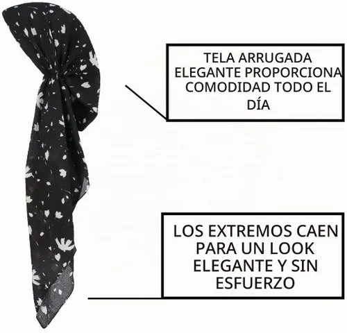 Vista 4 de Bufandas de cabeza preatadas para mujer con material ligero ondulado y atractivas Negro/Blanco