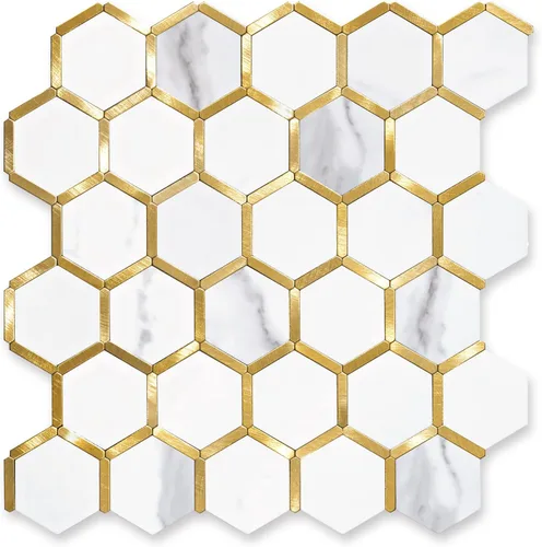 Vista 10 de STICKGOO Azulejo Hexagonal de Despegar y Pegar para Salpicadero, Azulejo Adhesivo para Salpicadero de Cocina y Baño, Aspecto de Mármol Beige PVC
