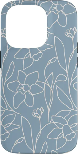 Vista 17 de Poppy Flower Line Art Modern Leaves Boho Light Blue Case for iPhone 17