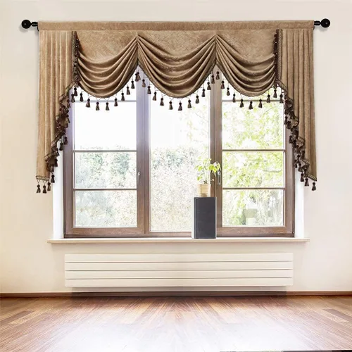 Vista 71 de ELKCA Cenefa de cortina de felpilla beige para ventana de sala de estar, cenefa de cascada para dormitorio, bolsillo para barra