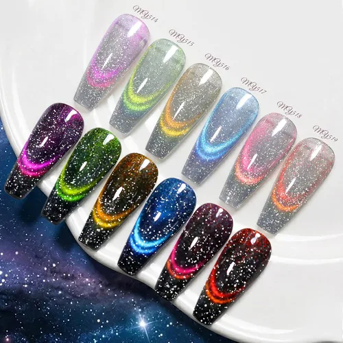 Vista 32 de Born Pretty - Esmalte de uñas de gel magnético 9D con purpurina reflectante, esmalte de gel holográfico de color gato magnético, juego de 7ml, 6