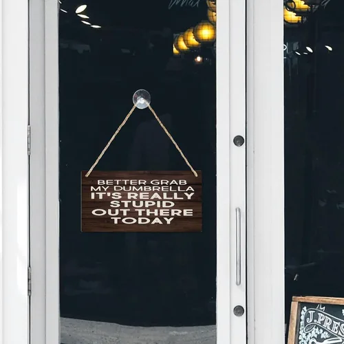 Vista 6 de Letrero de madera con texto en inglés «Better Grab My Dumbrel, It's Really Stupid Out There Today», letrero decorativo de madera para pared