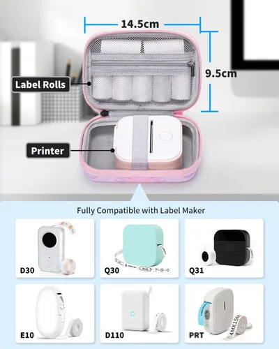 Vista 6 de Memoking T02 Estuche rígido de almacenamiento – Compatible con Phomemo D30, SUPVAN E10, NIIMBOT D11, JADENS D110 y más, con bolsillo de malla