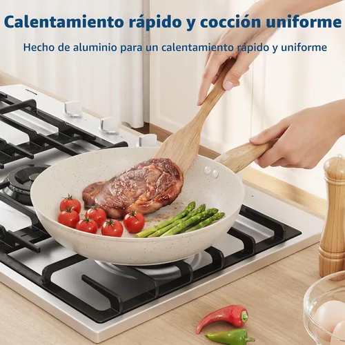 Vista 5 de Garvee Juego de ollas y sartenes antiadherentes de 21 piezas de utensilios Blanco crema