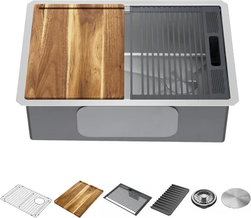 Vista 12 de DELTA FAUCET Lorelai - Lavaplatos de estación de trabajo de barra de 17 pulgadas para cocina, montaje bajo encimera, acero inoxidable calibre 16