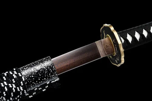 Vista 4 de Espada JIHPEN, Katana negra, espada samurái de espiga completa, afilada, hoja de acero de resorte con vaina negra - 41 pulgadas, variedad de estilos