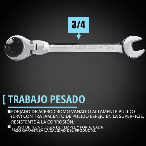 Vista 6 de LOSCHEN 1 llave de trinquete de cabeza flexible abierta 3/4, llave de trinquete SAE con 72 dientes, llave de trinquete de tubo de acero al cromo